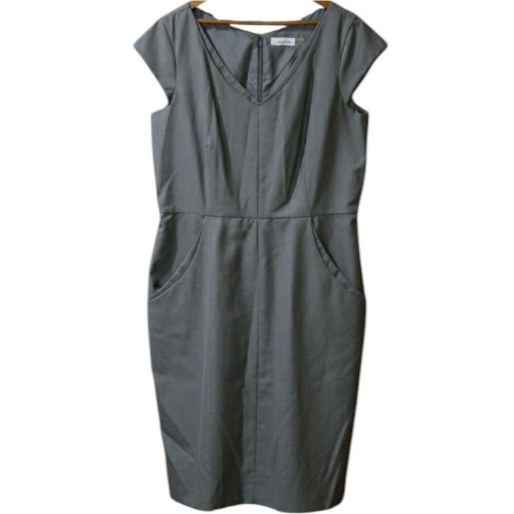 Calvin Klein Gray Career Pencil Dress Business Casual Chic Office Dress LG